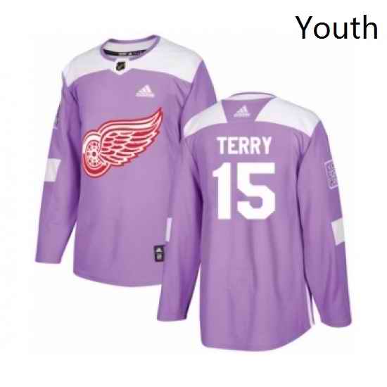 Youth Adidas Detroit Red Wings 15 Chris Terry Authentic Purple Fights Cancer Practice NHL Jersey